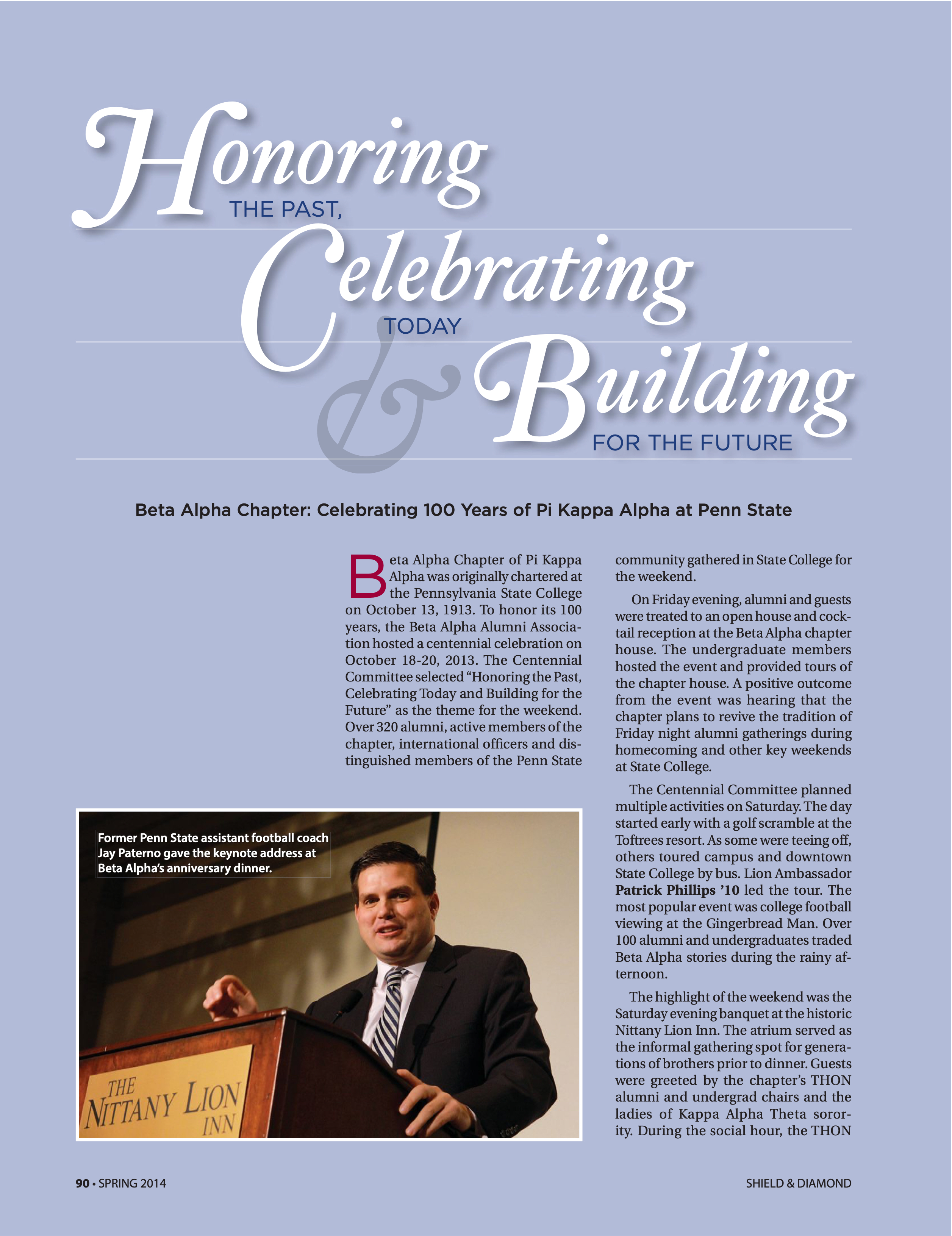 Anniversaries & Celebrations: Honoring Celebrating Building, Spring 2014